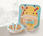Набір дитячої бамбуковій посуду Eco Bamboo fibre kids set N02328, 5 предметів, жирафик блакитний, фото 2