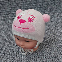 Дитяча шапочка р. 42-44 із зав'язками для новонародженого з підкладкою ТМ Мамина мода 3550 Рожевий 44