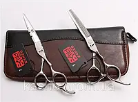 Профессиональные парикмахерские ножницы для стрижки волос Kasho 5.5 серебро дерзкие эргономичные в пенале