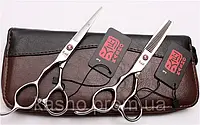 Парикмахерские ножницы размер 6.0 Kasho Япония для левши серебро розовый кристалл на винте в пенале