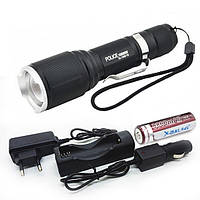 Ручной фонарик светодиодный аккумуляторный 18650 COP Bailong Police BL-1860 T6 фокусировка, ЗУ от розетки 220В