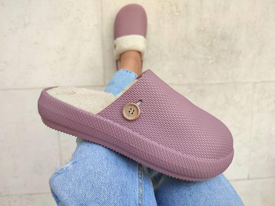 Капці-кроси Бузкові PURPLE зі знімною теплою устілкою шльопанці жіночі зима, фото 6