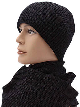 Комплект шапка та шарф в'язані "Каскад" чорний меланж 907159-8