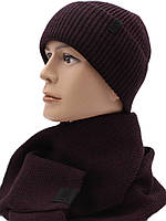 Комплект шапка и шарф вязаные "Каскад" черно-бордовый 907159-6