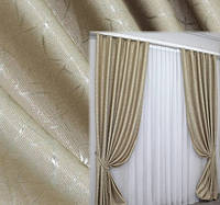 Комплект готових штор із тканини блекаут рогожка, колекція "Савана". Колір бежевий