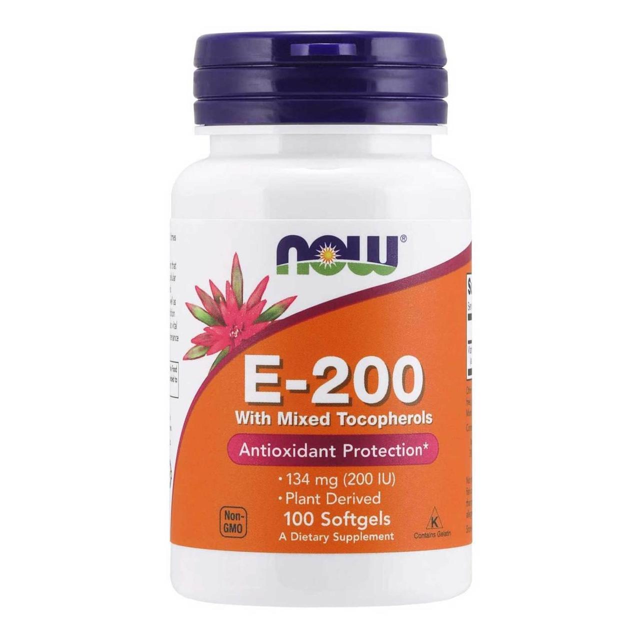 Вітамін E NOW Vitamin E-200 with Mixed Tocopherols 100 softgels