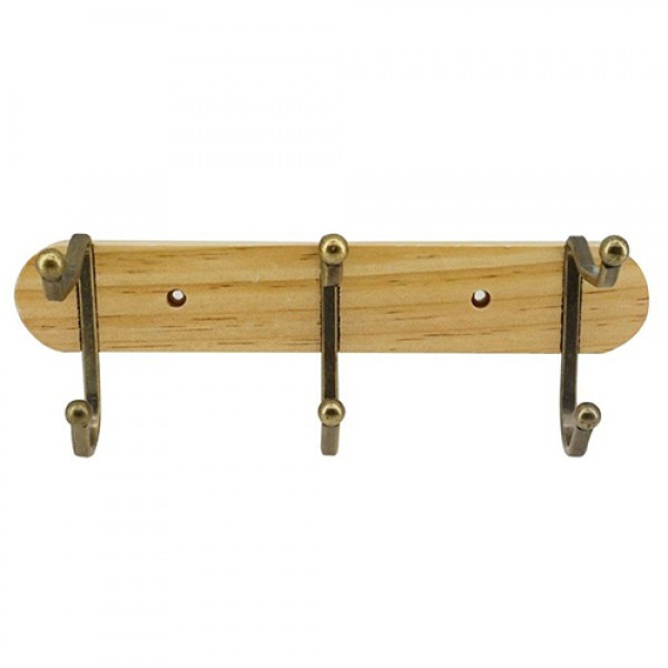 Дерев'яна гардеробна планка на 3 гачка Axentia 130858 натурального кольору, фото 1