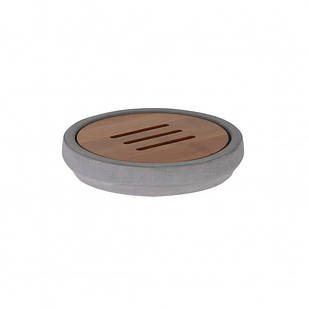 Мильниця Турин сірий бетон з бамбуковою вставкою 12х12х2,5 см, 126716