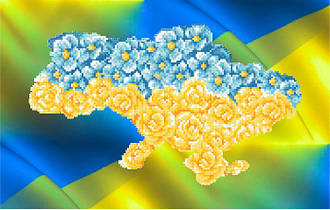 СКВ-202. Карта України жовто-блакитні квіти. Схема для вишивки бісером
