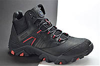 Мужские спортивные зимние кожаные ботинки черные с красным Step Wey 6237