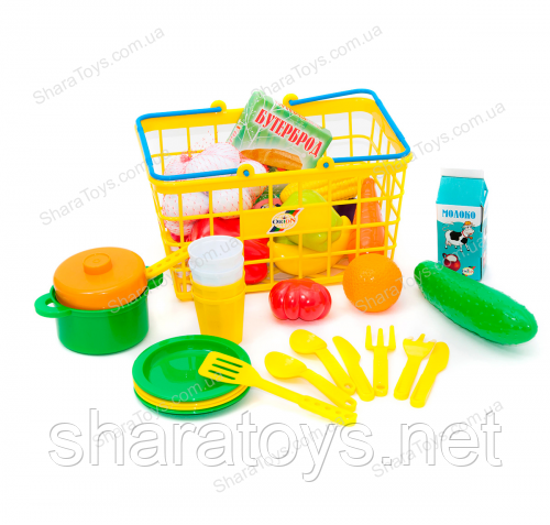Кошик з іграшковою їжею та посудом "Супермаркет"