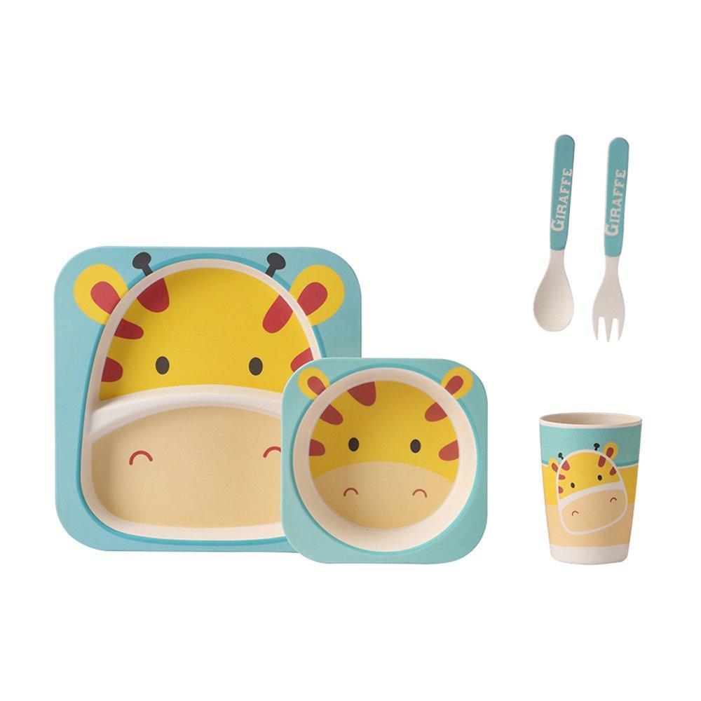 Набір дитячої бамбуковій посуду Eco Bamboo fibre kids set N02328, 5 предметів, жирафик блакитний, фото 1