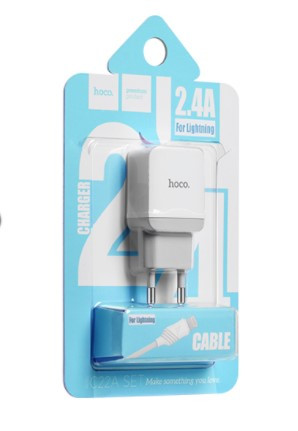 Мережевий зарядний пристрій Hoco Lightning cable C22A 1USB 2.4 А White