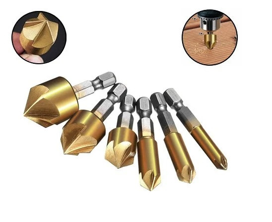 Набір з 6 свердел з зенковкой, високошвидкісна сталь (HSS), шестигранний хвостовик 6.3 мм, 6/8/9/12/16/19мм