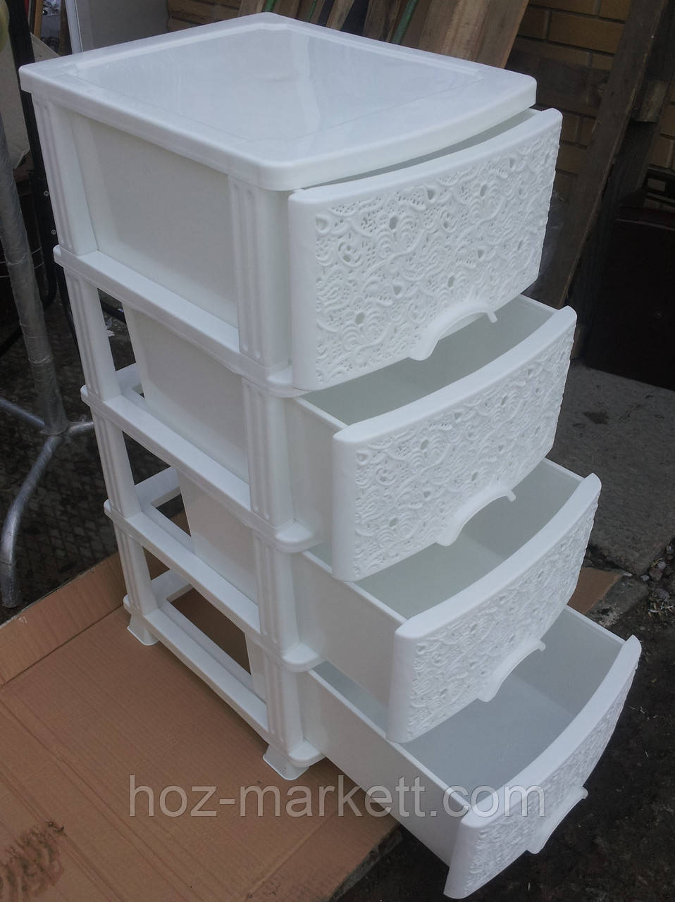 Комод пластиковый белый на 4 ящика ажурный производство Украина - фото 4 - id-p277815893