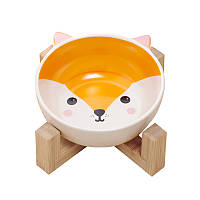 Миска для котов и собак керамическая на деревянной подставке Taotaopets 115505 Лиса