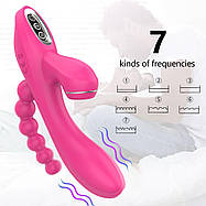 Вібратор-кролик з присоскою Love Toy для кліторальної стимуляції та анального бісерного хвоста, фото 2