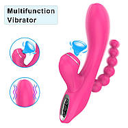 Вібратор-кролик з присоскою Love Toy для кліторальної стимуляції та анального бісерного хвоста, фото 3