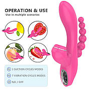 Вібратор-кролик з присоскою Love Toy для кліторальної стимуляції та анального бісерного хвоста, фото 5