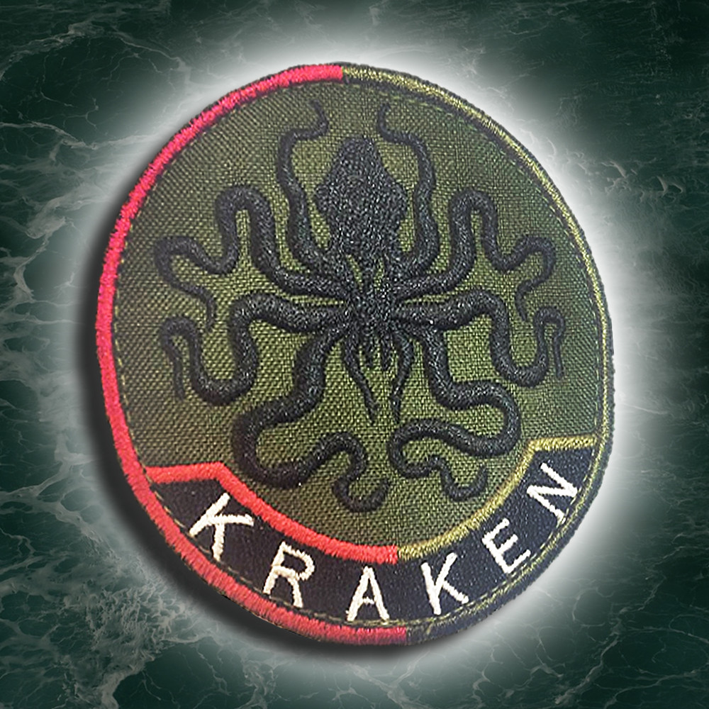 №127 Шеврон KRAKEN (Форма коло. Фон олива) Розмір 8 см