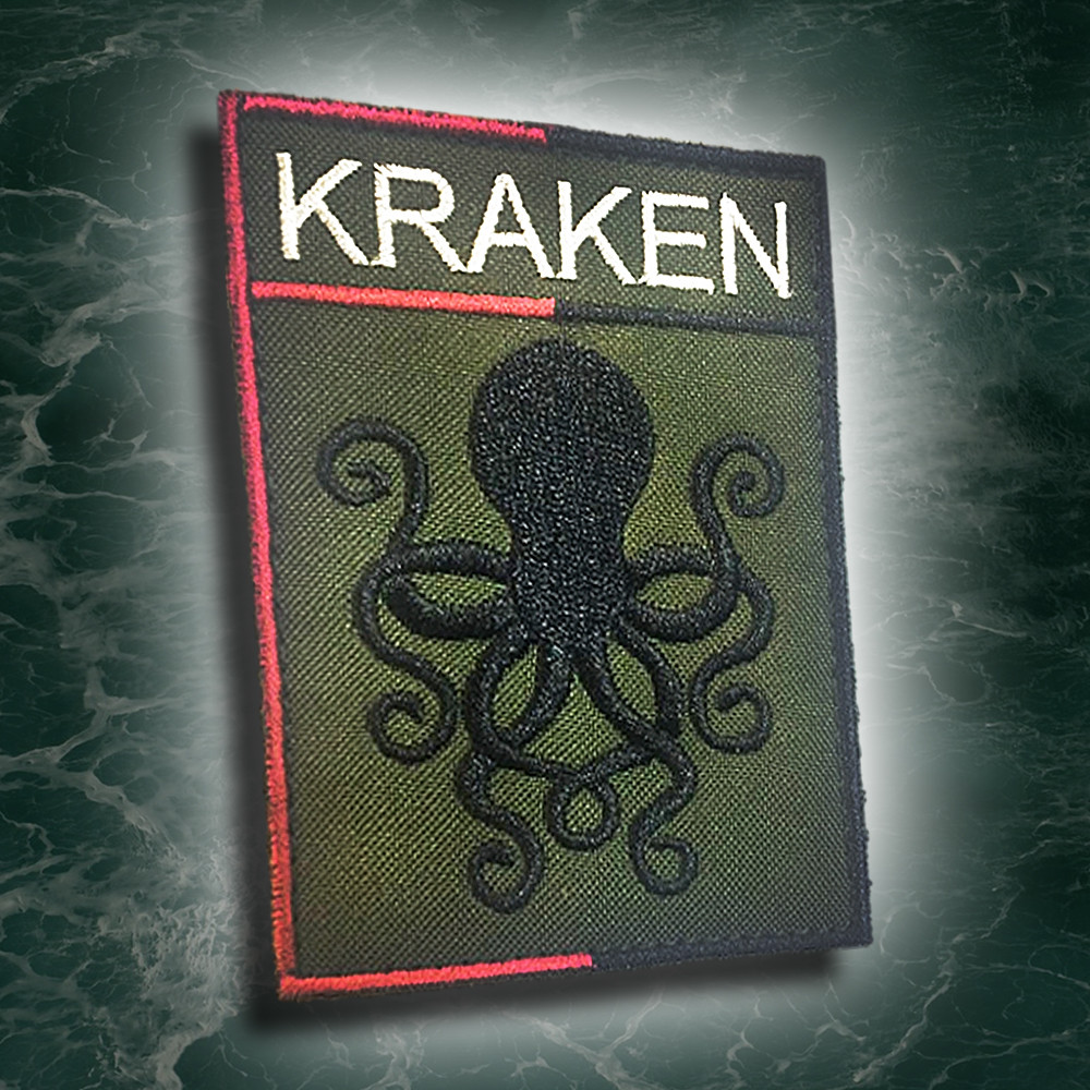 №128 Шеврон KRAKEN (Форма прямокутна. Фон олива) Розмір 9 на 7 см