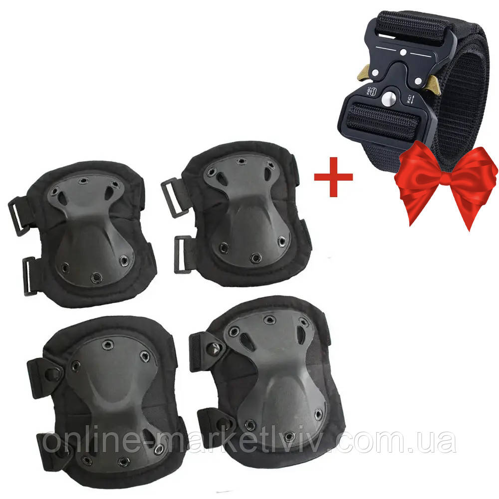 Набір тактичного захисту налокітники та наколінники Eagle KN-04 Black + Подарунок Ремінь Tactical Belt
