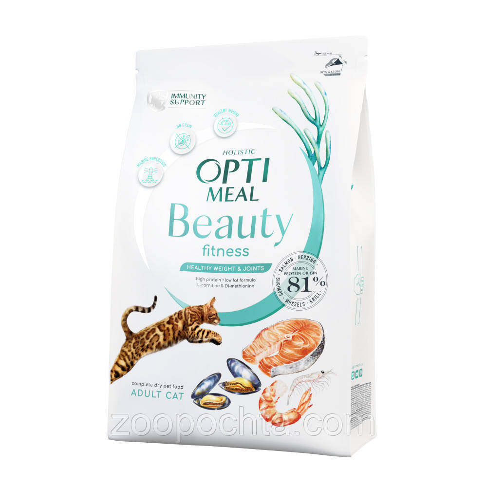 Сухий корм Optimeal Cat Beauty Fitness Healthy для котів для суглобів і при зайвій вазі, морепродукти 1,5 КГ