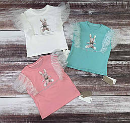 Ошатна футболка з рюшею з принтом кролик Рожева 218069 93, Розовый, Девочка, Лето, 150 , 8 лет