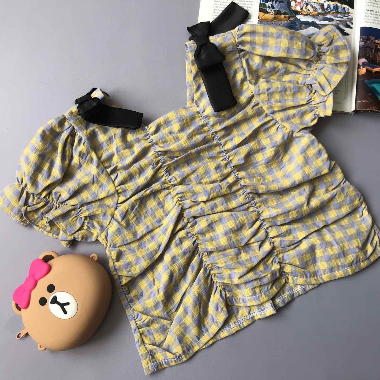 Блузка топ в клітинку з чорним бантом Бузковий 8805, 30, Бузковий, Дівчинка, Літо, 7, 4 роки, фото 1