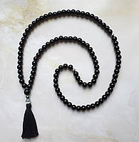 Чотки 99 намистин натуральний чорний агат (прес) 6 мм