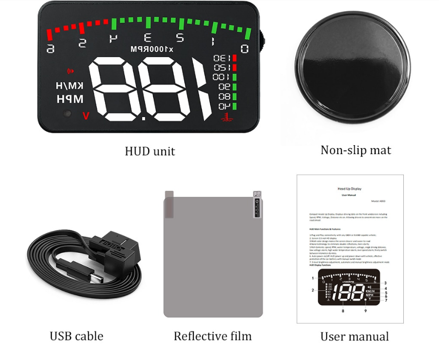 Проектор, проекція приладової панелі на лобове скло автомобіля OBD2 HUD A900 спідометр (універсальний) - фото 5 - id-p1686802494