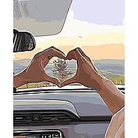 Картина за номерами Strateg ПРЕМІУМ Кохання у авто з лаком розміром 40х50 см VA-3648 PL-00036202