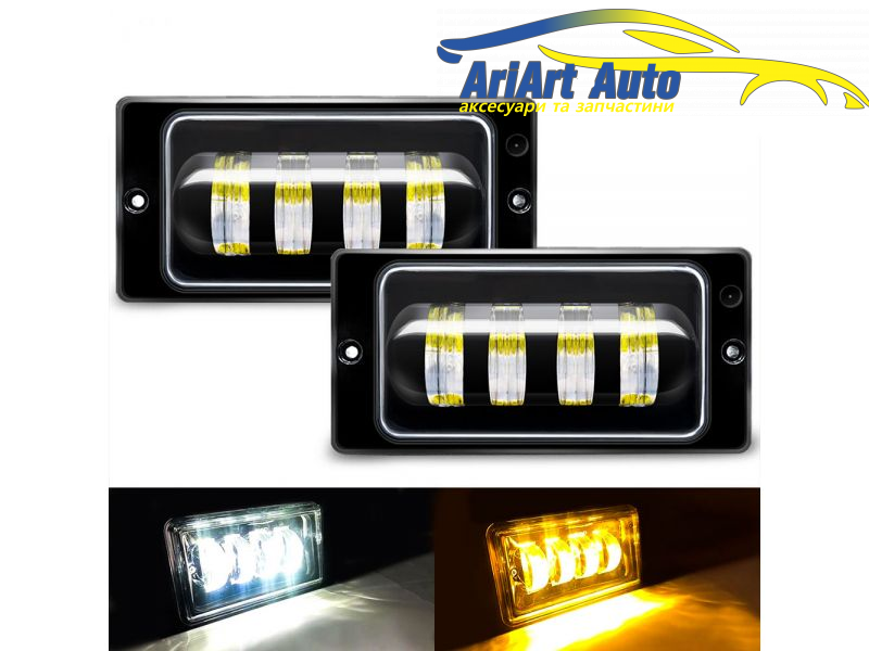 Фари протитумки ВАЗ-2110-15 LED 4 смуги (мінічний корпус) з радіатор white+yellow, фото 1