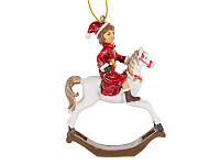 Ялинкова новорічна іграшка підвісна фігурка Дівчинка на конячку 8 см із серії Дітки