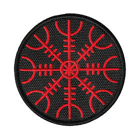 Вишитий шеврон "Шолом жаху Агідсхьяльм/Aegishjalmur" на липучці (чорно-червоний)