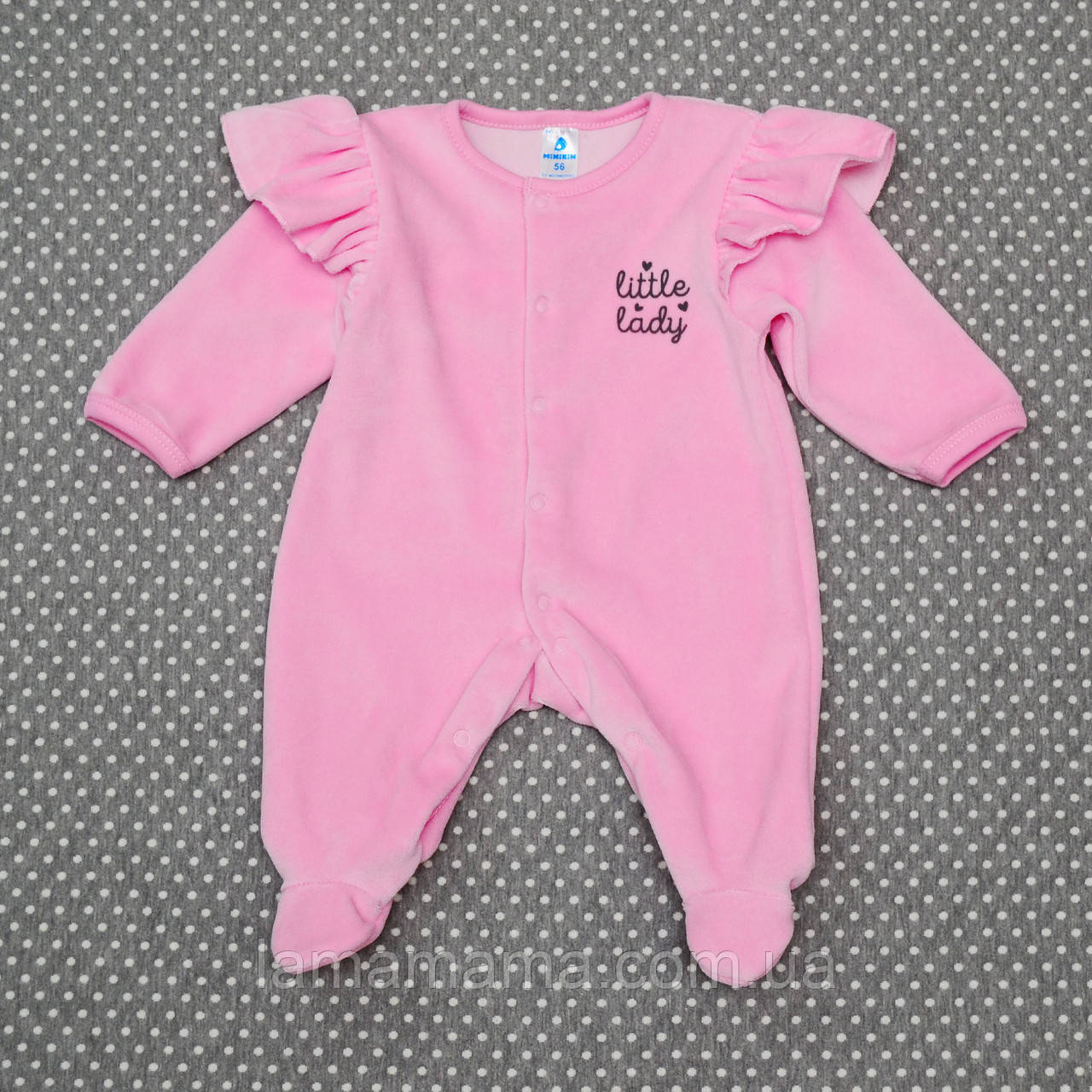 Велюровий чоловічок комбінезон Маленька леді рожевий Minikin, фото 1