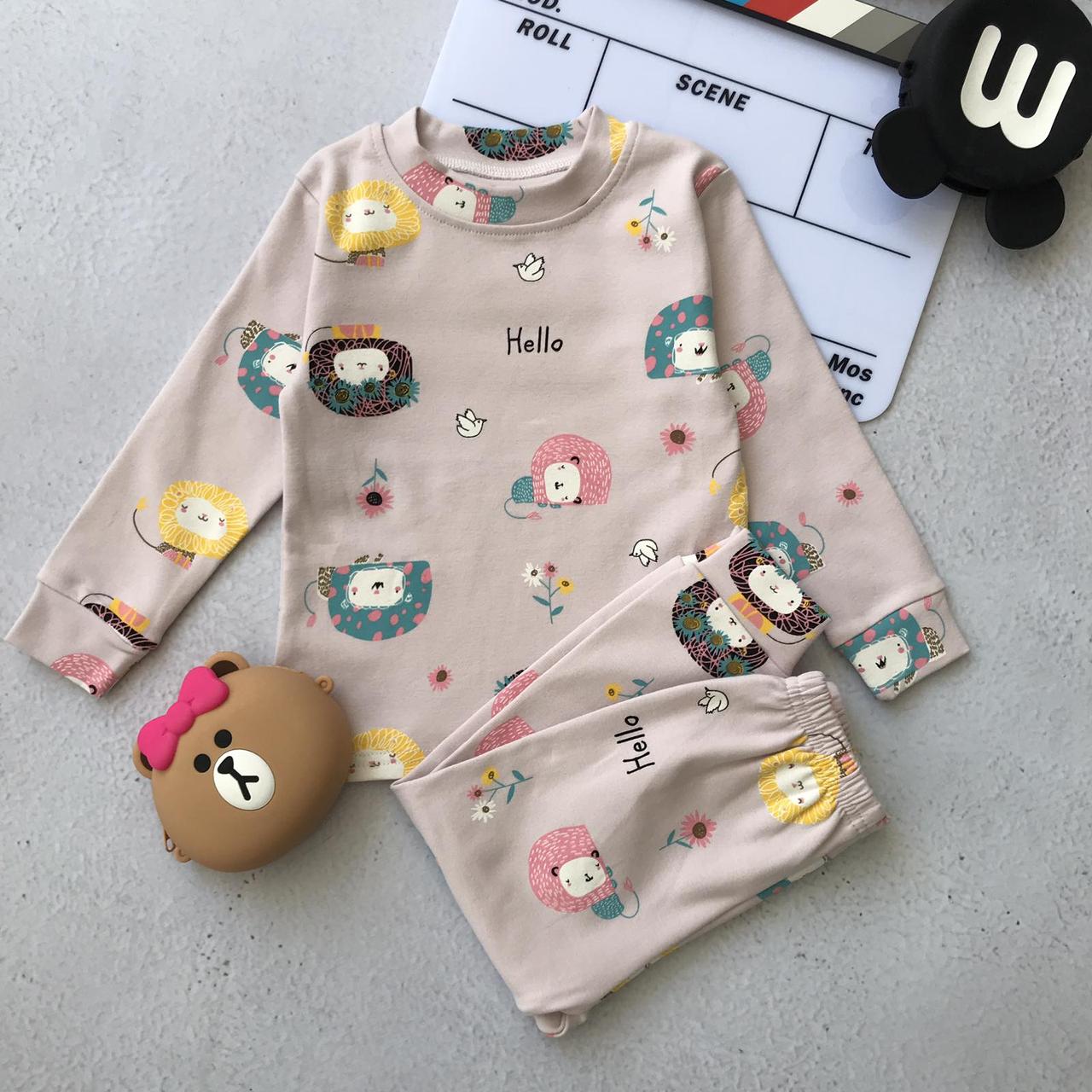 Тепла термо піжама для дівчинки з левами Бузкова 41621 36, Сиреневый, Для девочек, Осень Зима, 75, 5 лет, фото 1