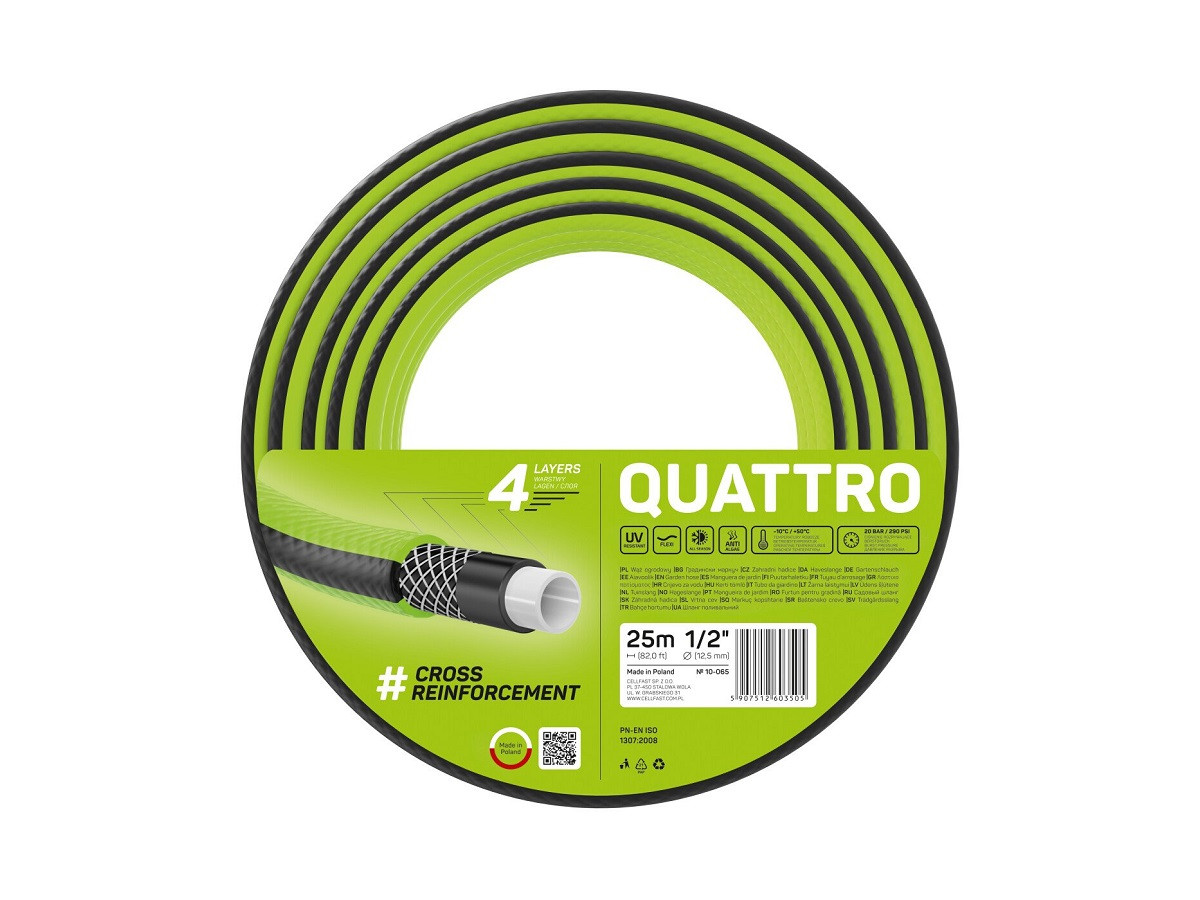 Поливальний шланг Cellfast QUATTRO 1/2 дюйма 25 м садовий чотиришаровий — 10-065