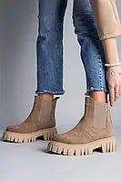 Женские демисезонные ботинки с резинкой Челси ShoesBand цвет Латте натуральные замшевые внутри байка 41 (26,5