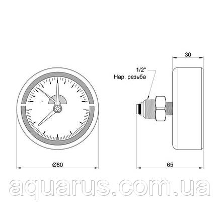 Термоманометр задн. підкл. 1/2 Ø80мм 120ºC 10 бар, фото 2