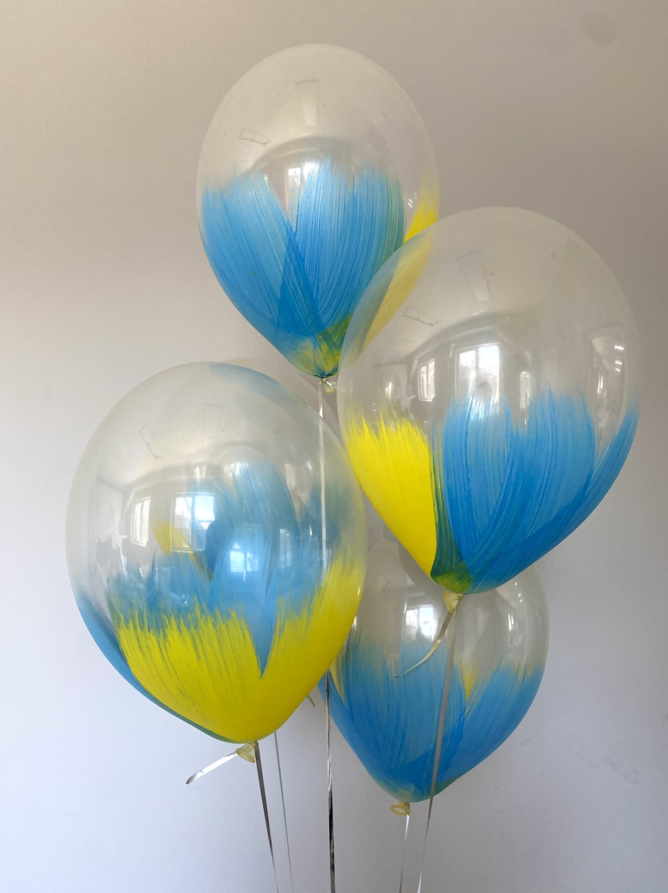 Ексклюзивна латексна кулька прозора з синьо-жовтим 12"(30см.) ТМ Balonevi 1шт.