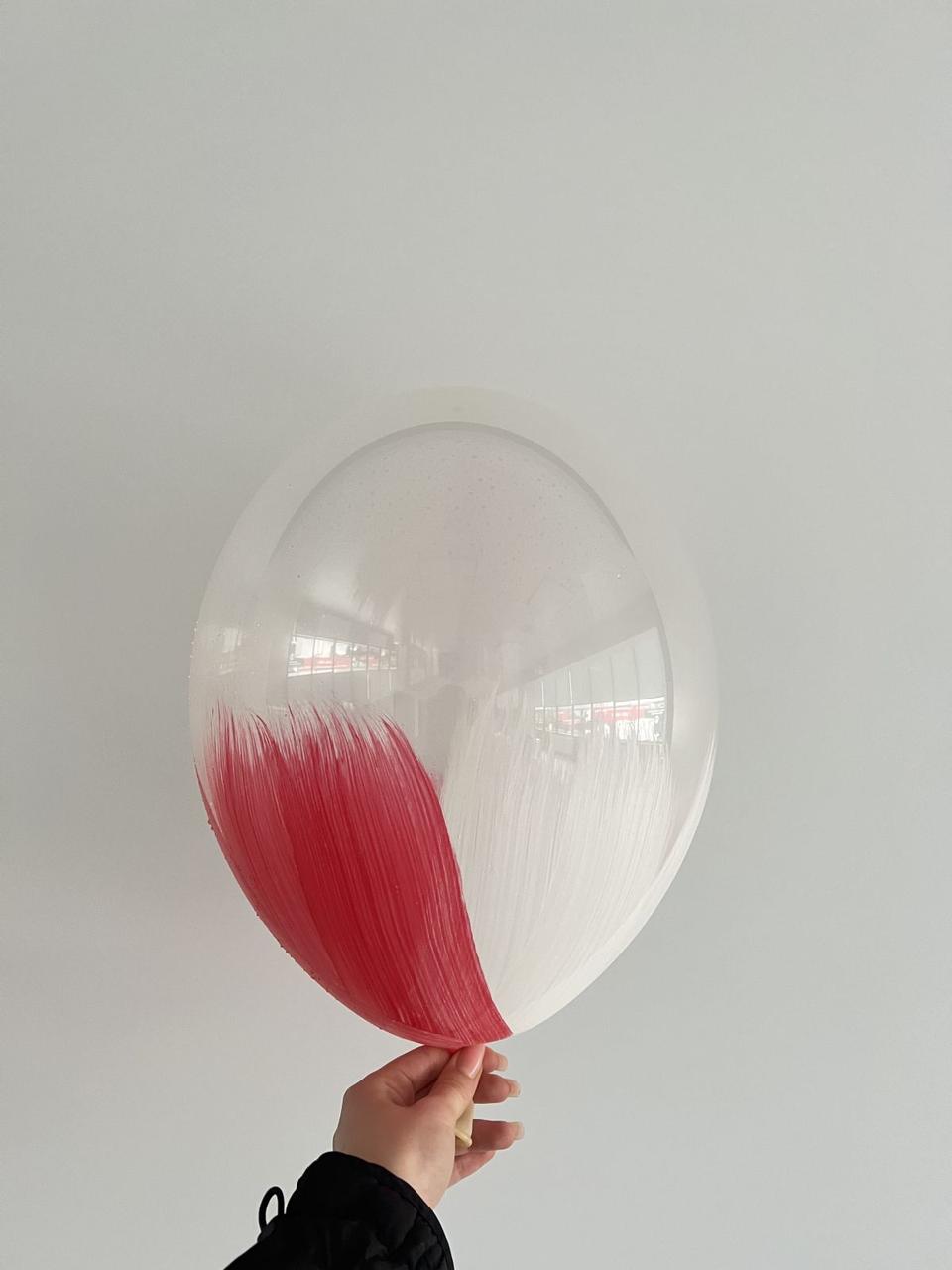 Ексклюзивна латексна кулька прозора з червоно-білим 12"(30см.)  ТМ Balonevi 1шт.