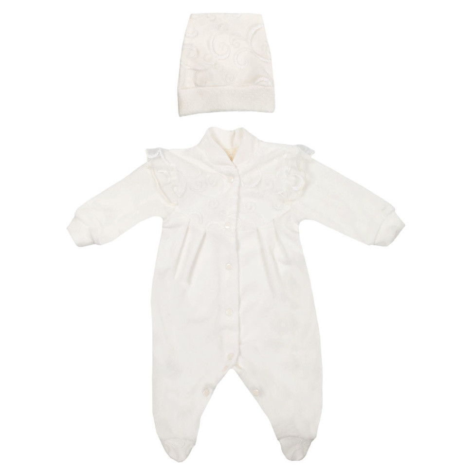 Комплект одягу (шапочка комбінезон) дитячий ошатний для дівчинки GABBI Леді Молочний на зріст 62 (10993)