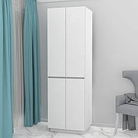 Белый маленький двухдверный шкаф 60 см без ручек в прихожую с полками и штангой для одежды FLASHNIKA HOLD №31