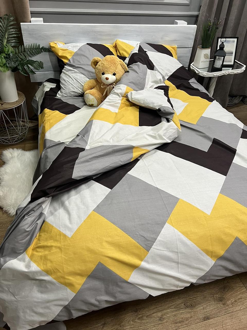 Двоспальний постільний комплект  - Ромби жовті