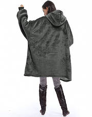 Толстовка плед із рукавами та капюшоном Huggle Hoodie оверсайз, тепле худі з великою кишенею для рук Сірий, фото 3