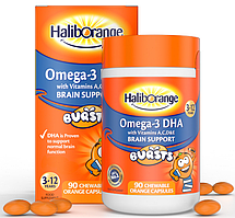 Дитяча омега-3 Haliborange Omega-3 DHA + Vits A C&D Brain Support 90 жувальних таблеток апельсин