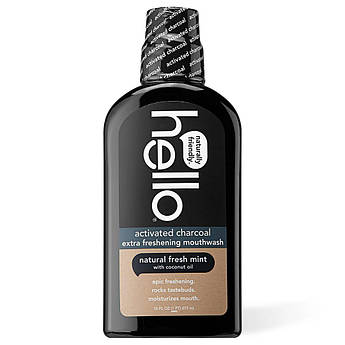 Ополіскувач для рота з вугільною пудрою Hello Activated Charcoal Extra Freshening Mouthwash 473 мл