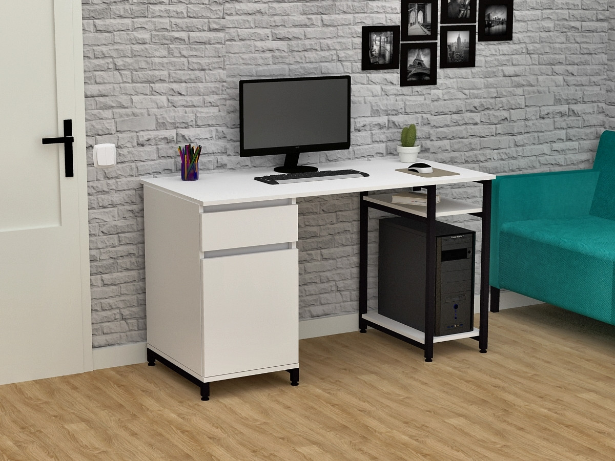 Прямой серый в стиле лофт компьютерный стол для ПК с полкой для системного блока и тумбой 140 см СКЛ-5 - фото 8 - id-p1686988500