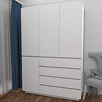 Распашной белый трехдверный шкаф 150 см в спальню с полками, ящиками и штангой для одежды FLASHNIKA HOLD №42